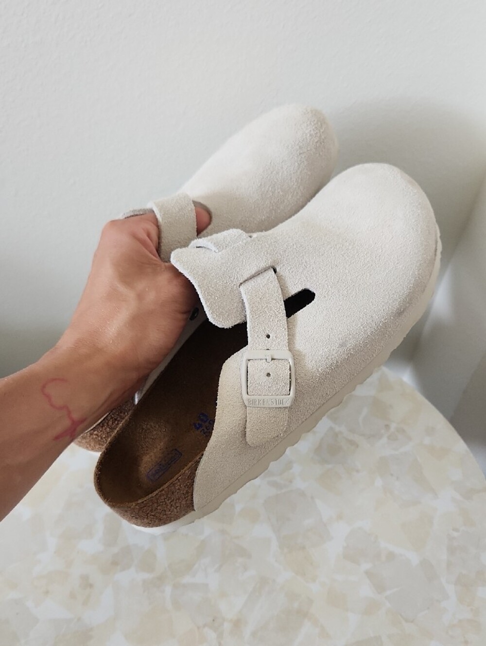 Birkenstock Boston Suede Clogs in Off-White